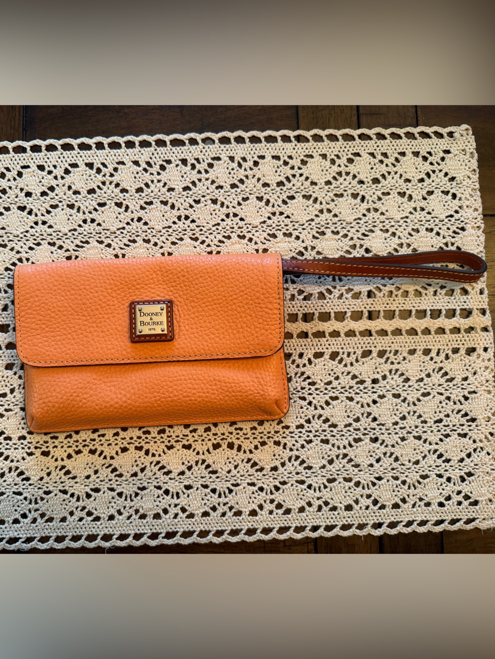 Dooney & Bourke Orange Pebbled Leather Wristlet Wallet